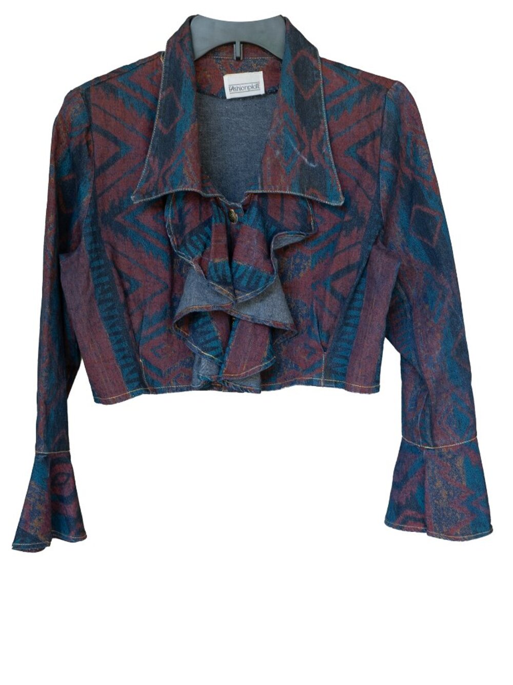 Vintage 80s Crop Top RUFFLE Front Southwest Rodeo Cowgirl Jacket Long Sleeve - Picture 3 of 11